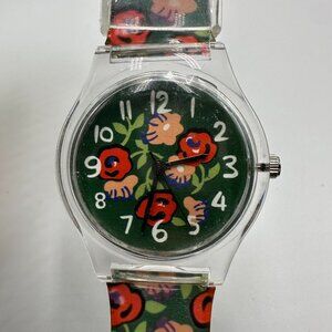 3/$30 Willis For Mini Watch Girls Green Red Floral Print Clear Case 9 inch